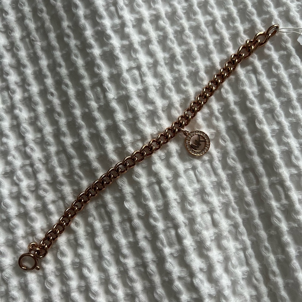 Michael Kors Gold Chain Bracelet with Logo Charm